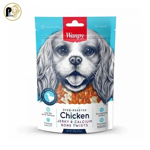 Wanpy-Chicken-Jerky-Calcium-Bone-Twists تشویقی سگ مدل دو سر استخوان کلسیم مرغ ونپی - تصویر 1